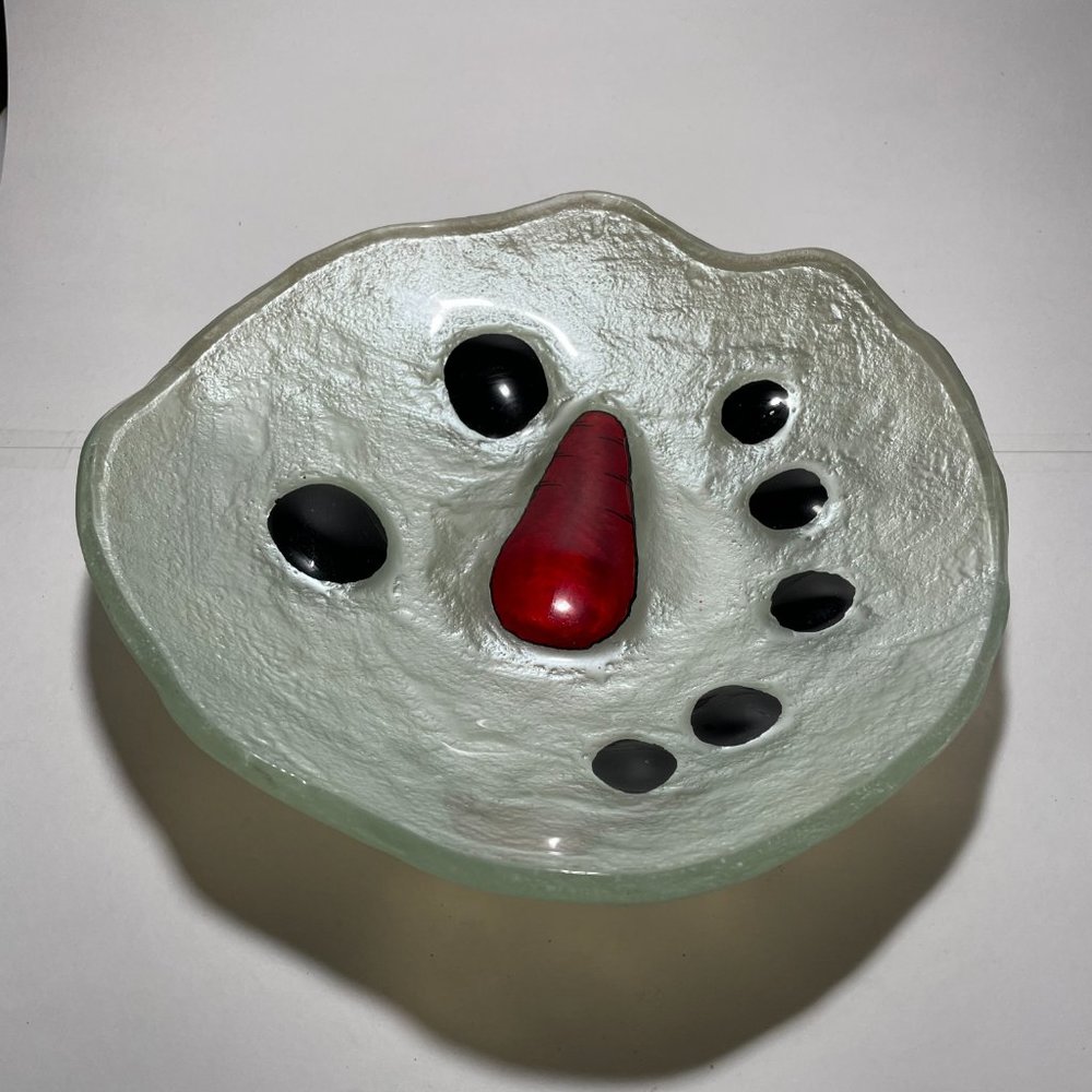 Unknown Artist Handmade SNOWMAN FACE CANDY DISH Very Collectable? 10"x11" RARE?